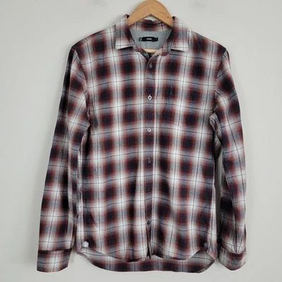 Camisa Vince con botones para hombre talla S roja azul franela a cuadros cuello manga larga Foto 1 de 4