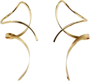 Earrings for Women Spiral Threader Earrings 14K Gold Earrings Hand Bent Dangle - Picture 1 of 11