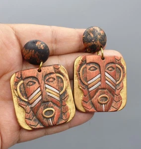 Boucles d'Oreilles Vintage Clips - Inspiration Africaine - Earrings 1990 - Picture 1 of 7