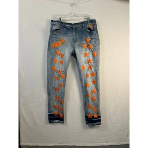AMIRI Jeans Men's Size 38 Distressed Light Wash Denim Orange Star Applique #1523 - Picture 1 of 8