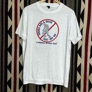 Vintage 80s Drug Free Tee Shirt Vintage Drug Tee Rare Sz XL  - Picture 1 of 8