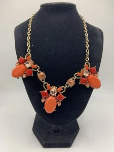 Statement Necklace Red And Orange Pink Rhinestones Gold Tone Acrylic 19” - Picture 1 of 8