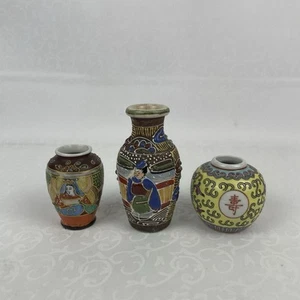 Menge 3 Vintage japanische Vasen klein 3"-4" groß künstlerische Keramik - Bild 1 von 24
