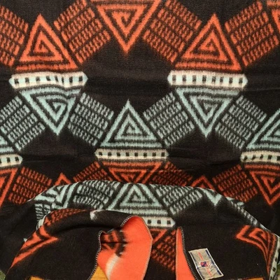 Vintage Retro Blue Red Reversible Wool Blanket Germany Floxana Holland Dutch - Image 1 of 4