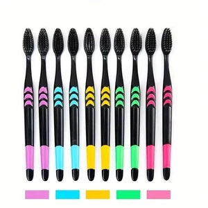 10PCS Ultra-Fine Bristles Bamboo Charcoal Toothbrush Travel - Picture 1 of 12