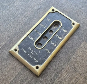 Evans Lifts LTD. London & Leicester Brass Lift Call Plaque (Vintage, Industrial) - Picture 1 of 2