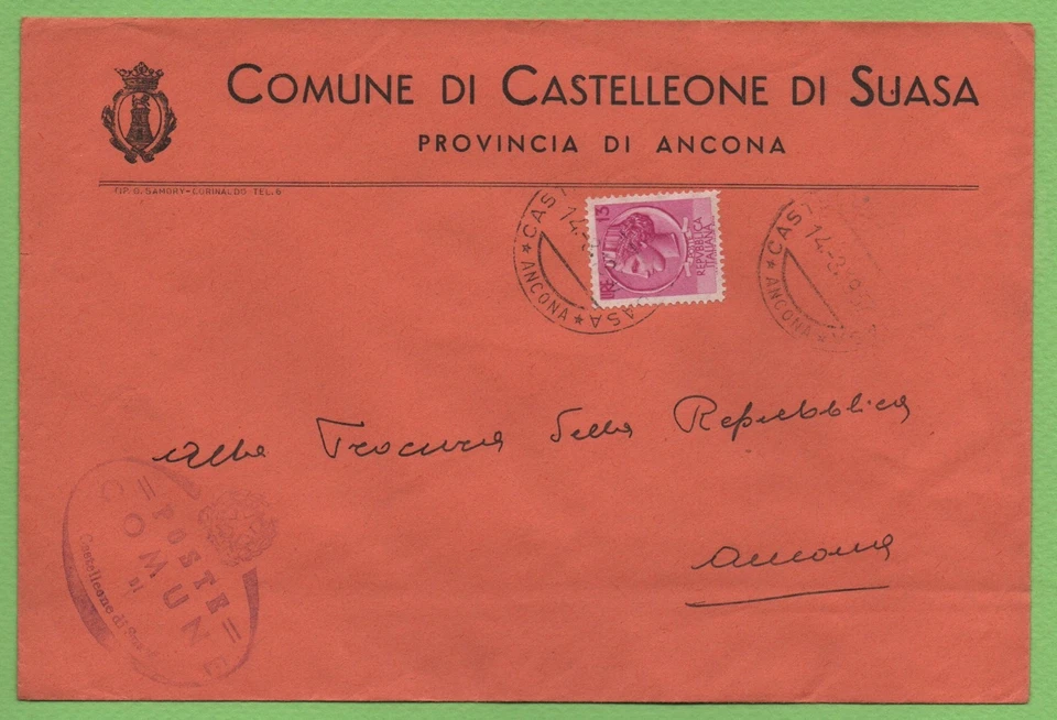 BUSTA STORIA POSTALE LOCALE COMUNE DI CASTELLEONE SUASA N°94 PROV. ANCONA MARCHE - Immagine 1 di 1