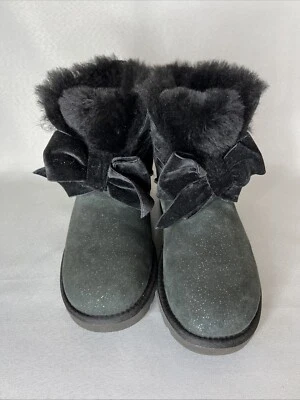 Botas Ugg para mujer talla 7 negras Gita Twinkle Bow mini botín satinado lazo brillante Foto 1 de 4