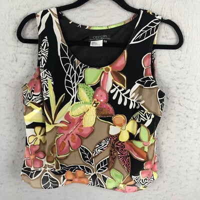 City Girl Nancy Bolen Top Womens PM Petite Medium 100% Silk  Tank Shell Artsy - Image 1 of 4