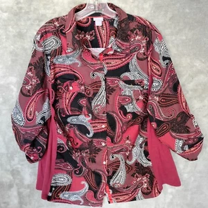 Laura Scott Womens Plus Top 3X Fire Island Paisley Strecth Blouse Front Pockets - Picture 1 of 13