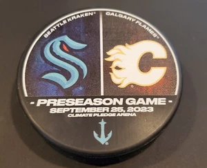 Seattle Kraken vs Calgary Flames Matchup Puck 9/25/2023 Preseason - Picture 1 of 2