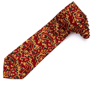Faconnable Designer Silk Necktie Maroon Red Yellow Blue Green Paisley France - Picture 1 of 5
