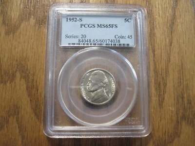 1952 S PCGS MS65FS JEFFERSON NICKEL BRIGHT - Image 1 of 4