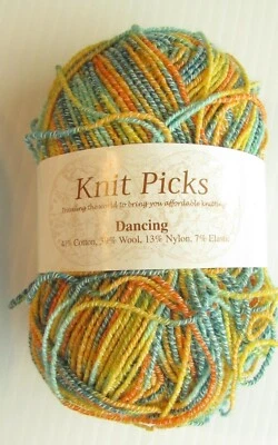Calcetín de baile Knit Picks color 23591 verde naranja amarillo 253 yardas algodón/lana Foto 1 de 2