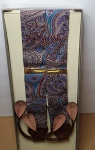 Bretelle uomo vintage Trafalgar marrone blu viola pelle floreale - NUOVE! NOS - Foto 1 di 8