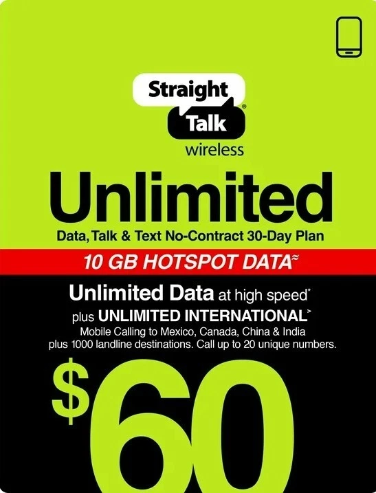 Straight Talk Rob International Refill Card Plan 30 Days Unlimited Talk Text  - Image 1 of 1