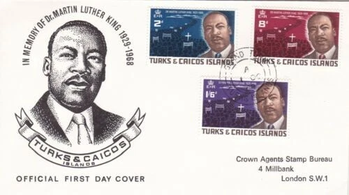 Turks & Caicos Islands 1968 Martin Luther King FDC Grand Turk cancel typed VGC - Image 1 of 1