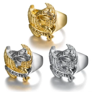 Herren Edelstahl Schmuck Motorrad Biker Ringe Live to Ride Adler Ring - Bild 1 von 12