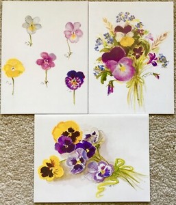 3 different Tasha Tudor Vintage Pansy Greeting Cards MINT with Envelopes Flowers