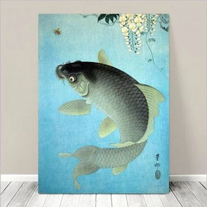 Beautiful Japanese Nature Art ~ CANVAS PRINT 8x10" ~ Carp Fish Jumping Koson - Bild 1 von 1