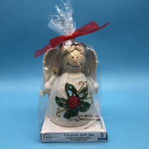 MainStays Keramik Geschenkset 5-teilig Engel Teelichthalter mit 4 Teelichtkerzen - Bild 1 von 6