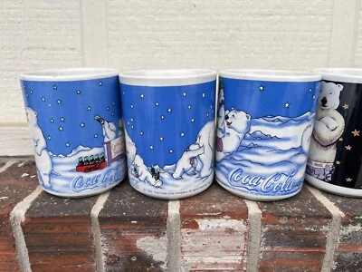 Lot Of 6 Vintage 1999 Coca-Cola 12oz Mug Polar Bear Coffee Cup Collectors Gibson - Image 1 of 4