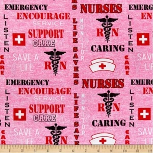 Tela de algodón rosa con logotipo de brezo para salvar vidas BTHY Nurse RN Caring POR 1/2 YARDA - Imagen 1 de 2