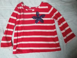 OSHKOSH Girl LS 18mo rot weiß gestreiftes Shirt blau Pailletten Blume - Bild 1 von 5