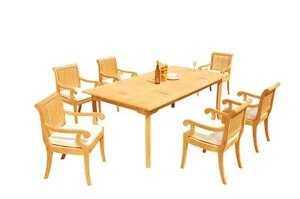 7pc Grade-A Teak Dining Set 118" Rectangle Table 6 Giva Arm Chairs Outdoor Patio - Picture 1 of 4