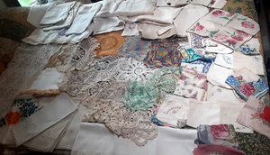Lot Antique Linen Handkerchief Napkin Tablecloth Dresser runner Doily as is OLD - Picture 1 of 24