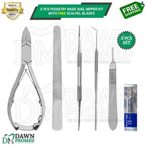 5 Pcs Podiatry Basic Nail Nipper Kit With FREE Scalpel Blades German Grade - Picture 1 of 9