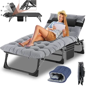 Begonia.K Adults Reclining Folding Chaise Adjustable 4-Gears Sleeping Cots Bed - Picture 1 of 13