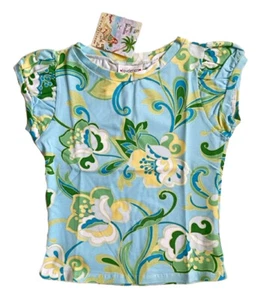 Loveletter Baumwolle & Elasthan Cap Puffärmel Crop Slim T-Shirt Blumenmuster NEU - Bild 1 von 5