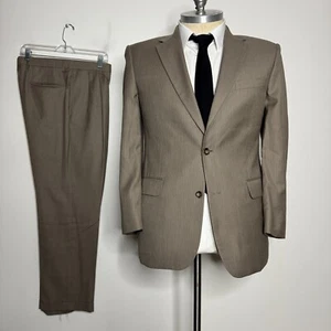 Jos. A. Bank Gold Signature Men's 41R Brown Wool Two-Piece Suit 34W Pants Stripe - Picture 1 of 14