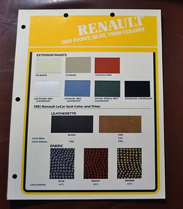 VTG 1981 Renault Paint Seat Trim Colors Brochure N - Picture 1 of 2