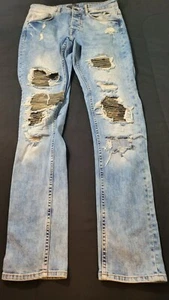 Pantalones de mezclilla para hombre ZARA 'Ripped Distressed Skinny' talla 30" azules usados  - Imagen 1 de 12