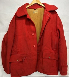 Utica Mackinaw Hunting Jacket Coat Men’s Vintage 1940s Solid Red Wool Sportswear - Picture 1 of 24