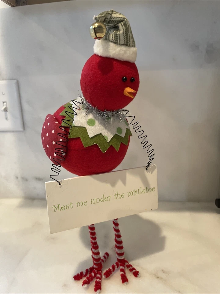 Ornamento decorativo de mesa placa pássaro pendurado Lg Raz Meet Me Under The Mistletoe  - Imagem 1 de 4