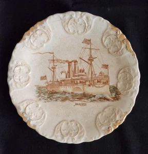 ANTIKER SPANISCH-AMERIKANISCHER KRIEGSLIMOGES TELLER ERINNERN SIE SICH AN DAS SCHLACHTSCHIFF MAINE - Bild 1 von 6