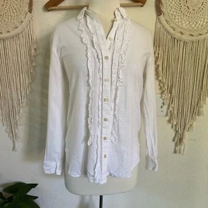 Anthropologie pilcro white ruffle detail button up blouse XS - Picture 1 of 8