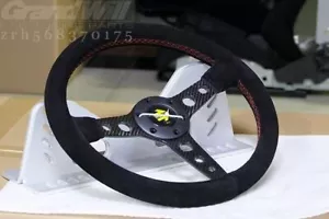 Universal 14' Suede Leather&Carbon Fiber 3 holes Flat Sport Steering Wheel - Picture 1 of 6