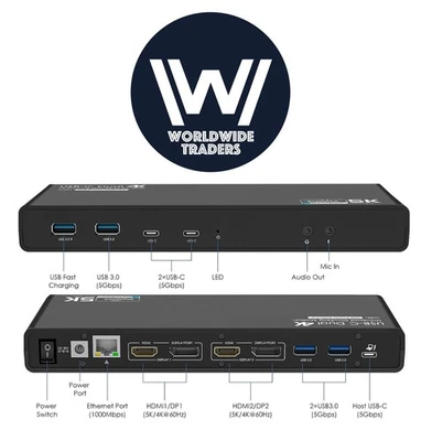 Universal USB-C Laptop Docking Station | Dual 5K/4K Monitors, 65W Charging,6 USB - Image 1 of 4