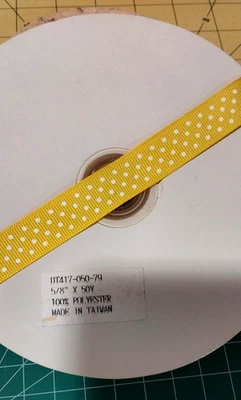grosgrain ribbon 5/8" 50 yard spool Yellow with White dots New Old Stock - Image 1 of 2