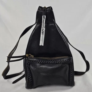 Vegan Faux Black Leather Backpack Crossbody Bag Adjustable Strap Braided UNUSED  - Picture 1 of 16