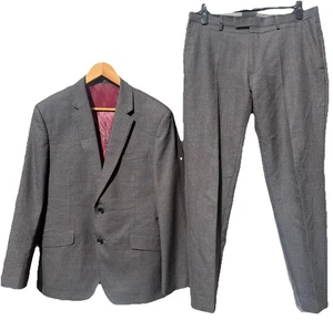 TMLEWIN Men's 2pc Suit Charcoal Barbican Barberis SLIM Fit 100% Wool 40S W34 L31 - Picture 1 of 18