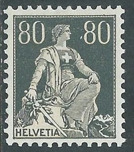 1916-22 SVIZZERA ALLEGORIA DELL'HELVETIA 80 CENT CARTA GOFFRATA MH * - US3 - Picture 1 of 1