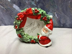 Josef Originals Retro Frohe Weihnachten Karte Serviettenhalter Weihnachtskranz MCM Japan - Bild 1 von 8