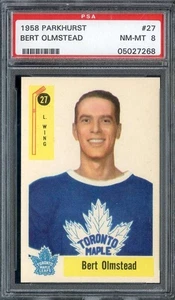 1958-59 Parkhurst #27 Bert Olmstead PSA 8 Maple Leafs HOF *ML70-551 - Picture 1 of 2