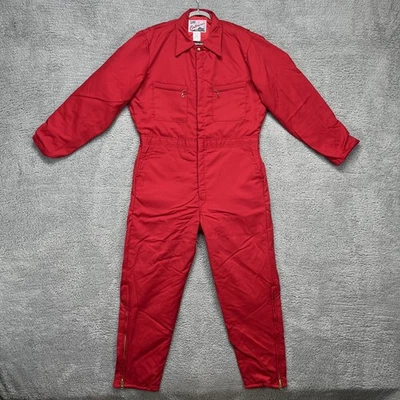 VTG Lee Outerwear Coveralls Mens Large Red Insulated Quilted Lined Zip Leg USA - Image 1 of 4