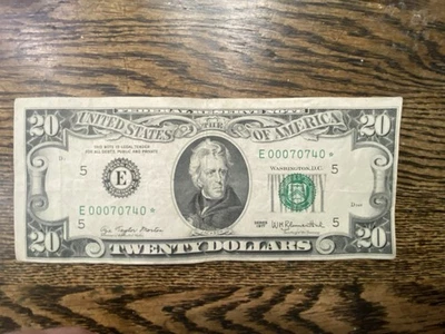 1977 $20 -STAR NOTE -TRINARY LOW SERIAL # WITH  5 Zeroes And OFF SET PRINT - Image 1 of 4